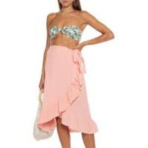 NWT  Eberjey Pink Nomad Roxanna Ruffled Crinkled cotton Wrap Woman Skirt sz M/L